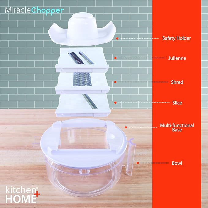 Kitchen Home Manual Food Chopper - 5 in 1 Miracle Chopper, Salsa Maker, Blender, Slicer, Shredder and Julienne – As Seen on TV Manual Food Processor