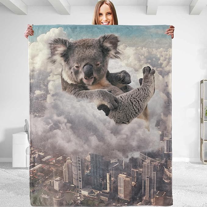 Funny Koala Plush Throw Blanket - Soft, Comfy, Lightweight, Warm, and Fuzzy - Ideal Gift for Men and Boys - Perfect for Couch, Bedroom, Travel, Bed - 80x60 inches