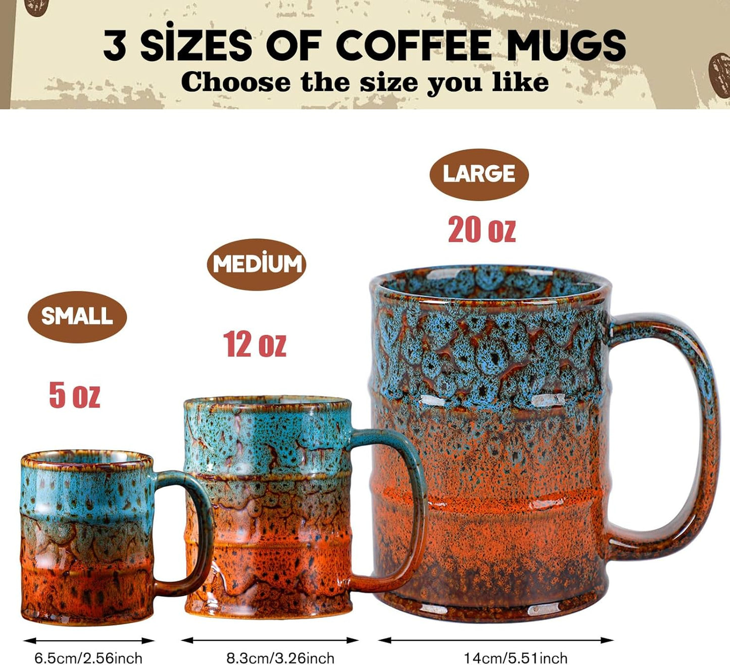 Ceramic 20 oz Coffee Mugs - Large Tea Cup for Office and Home - Dishwasher and Microwave Safe (1, Green and Blue)