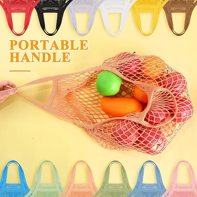 Shappy 12 Pack Reusable Mesh Grocery Bags Large Crochet Market Bag Cotton Kitchen Tote for Fruit Vegetable Storage