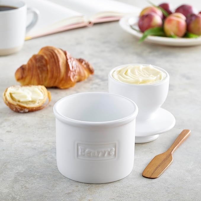 Butter Bell - The Original Butter Bell crock by L Tremain, a Countertop French Ceramic Butter Dish Keeper for Spreadable Butter, Café Matte Collection, White Matte