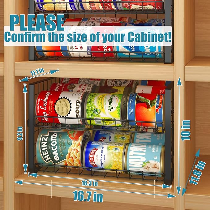 JKsmart 2-Tier Stackable Rack Organizer for Pantry, Adjustable Dispenser Holds Up to 88 Cans, Storage Holder for Various Ounces of Canned Drinks, Black, 3 Pack