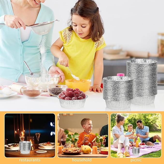 200 Pack 4" Round Tart Pie Foil Pans Disposable Pans Aluminum Foil Tart & Pie Tins Pans for Baking,Cooking,Storage or Reheating