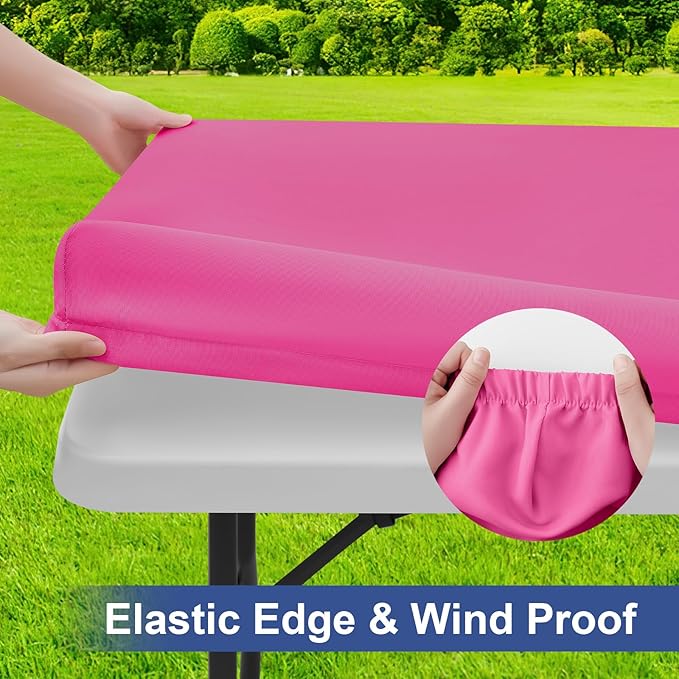 homing Rectangle Table Cloth Cover, Waterproof Polyester Elastic Fitted Tablecloth, Fits for 4 Foot Folding Tables, Washable Table Protector for Picnic, Camping, Outdoor (Rose Pink, 24" x 48")