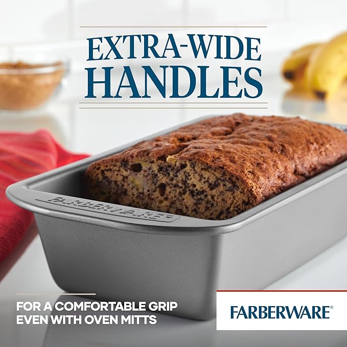 Farberware Bakeware Meatloaf/Nonstick Baking Loaf Pan Set, Two 9-Inch x 5-Inch, Gray