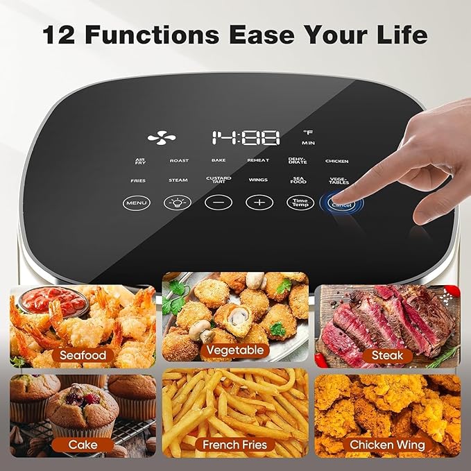 Elevon 6QT Large Air Fryer, 12-in-1 Digital Airfryer with Clear Window, Roast, Reheat, Dehydrate, Bake, Steam with 400F and More, Dishwasher Safe, Nonstick, Fit for Family of 2-5, Fog Gray