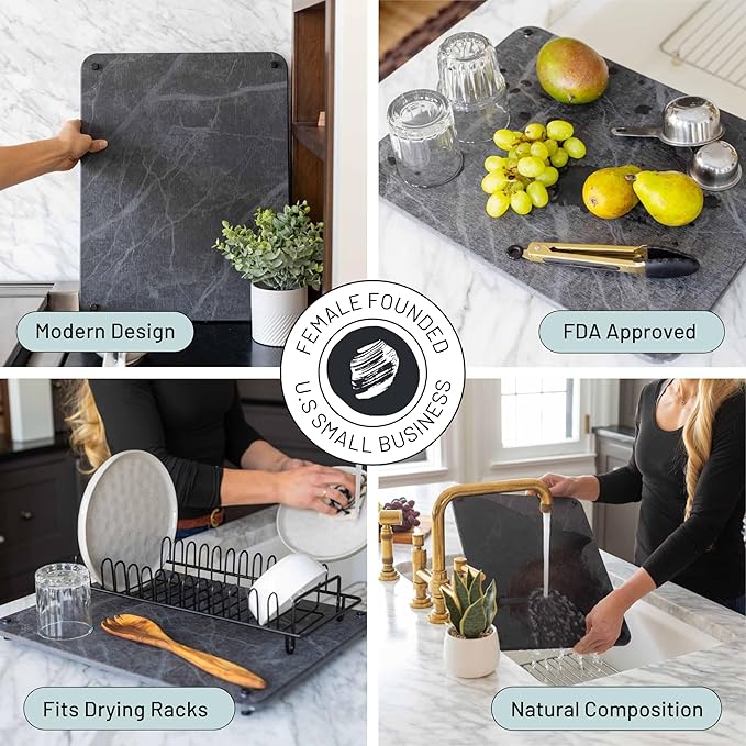 Natural Stone Dish Drying Mat 18" x 14", Slate Color - Diatomaceous Earth Kitchen Mat | Quick Drying, Non-Toxic, BPA-Free, Eco-Friendly | Female-Founded USA Brand