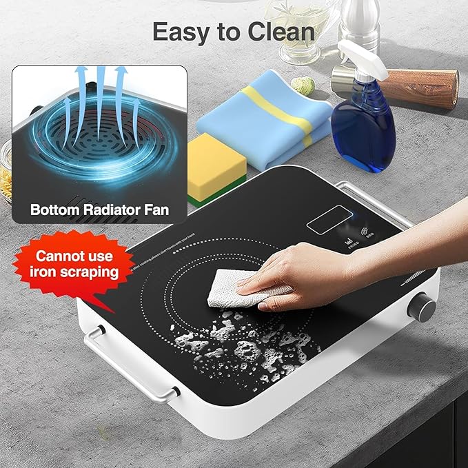 Electric Cooktop 110v, Portable Electric Stove 1800W Infrared Hot Plate, Nafewin Single Burner Cooktop Countertop with Handle, 4-Hours Timing Setting, Compatible for All Cookwares