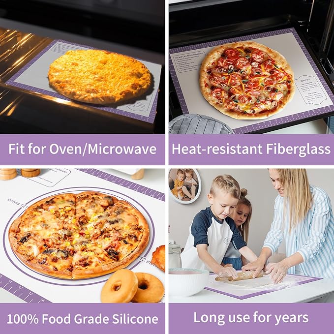 Non Stick Silicone Pastry Mat for Dough Rolling, Extra Large Silicone Baking Mat with Measurements, Baking sheet for Cookies Fondant Pie Crust, Purple 28X20 INCH
