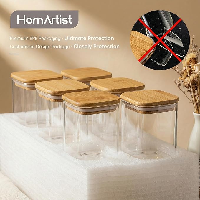 Extra Large Square Glass Flour & Sugar Storage Containers with Airtight Lids, 168 floz - 2 Pack Glass Jars with Bamboo Lids for Pantry, Air tight Food Storage Containers for Cereal, Pasta, Rice
