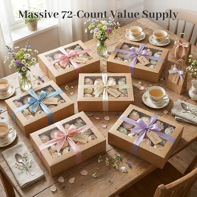 VGOODALL 6PCS Kraft Cupcake Containers, 12 Count with Window Boxes Holding 72 Pastry Box for Birthday Holiday Party Bakery Supplies