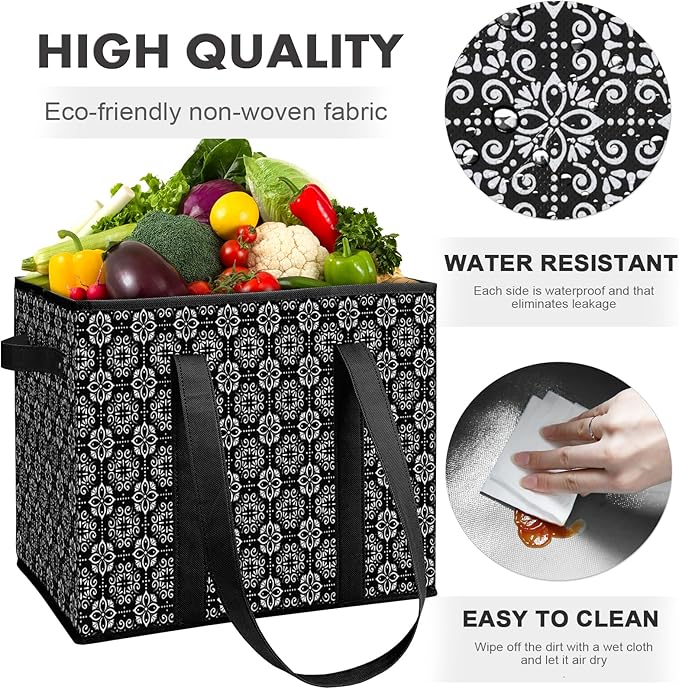 WISELIFE Reusable Grocery Bags [2 Pack],Large Grocery Tote Bag Water Resistant Shopping Bags Foldable Grocery Bag for Clothes,Shoes and Picnic,Black