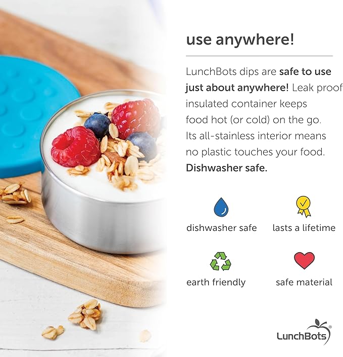LunchBots 4.5 oz Stainless Steel Dressing Container for Condiments, Dips, Snacks, Dipping Sauce Cups with Silicone Lid, Fits in Lunch Bags and Bento Boxes - Set of 2 (Purple)