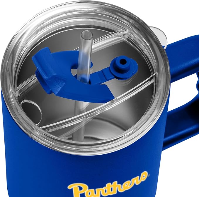 Logo Brands NCAA 40 oz Tumbler with Handle -Stainless Steel Insulated Travel Tumbler with Straw Lid – Powder Coated, Leak-Resistant, Keeps Drinks Hot/Cold – Great for Tailgating, or Everyday Use