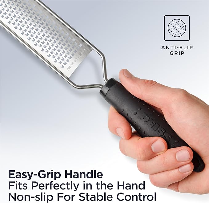 Deiss LUX Fine Grater & Lemon Zester, Parmesan Cheese Grater Handheld - Spices, Citrus Fruits, Hard Cheeses, Garlic, Chocolate, Nuts, Ginger, Vegetable Shredder