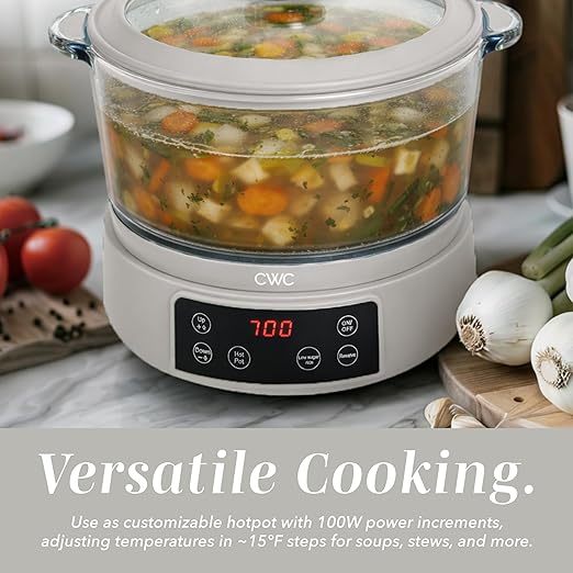 COOK WITH COLOR 3L Glass Mini Low Carb Rice Cooker – Holds 2 Cups Raw/Makes 6 Cups Cooked with Auto Lift Filter Basket, Hotpot & Steamer for Rice, Grains, Digital Panel with Keep Warm, Cream