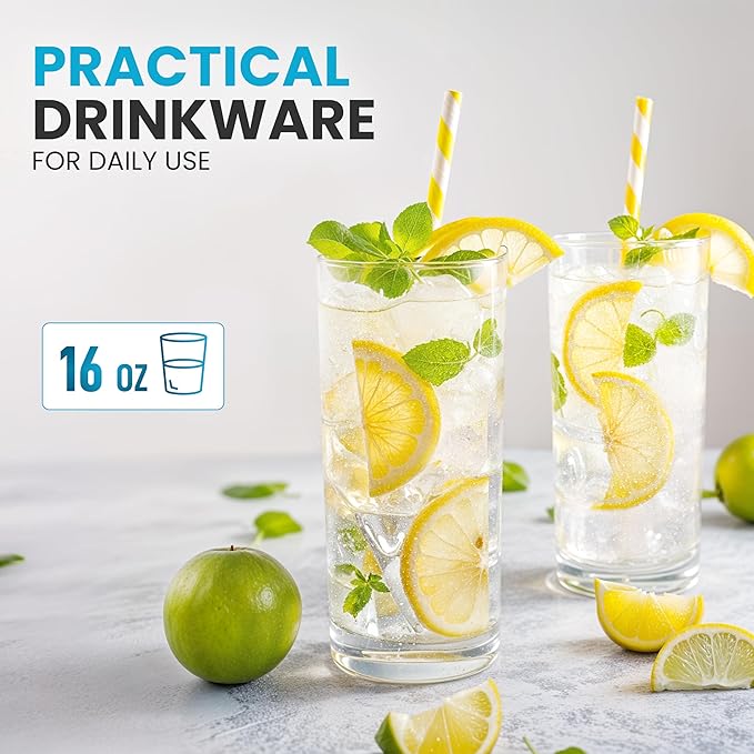 Zulay Kitchen Plastic Drinking Glasses (Set of 6) – 16oz Acrylic Shatterproof Water Cups for Home, Kitchen & Outdoors – Crystal Clear Glass Look – BPA & Lead-Free – Top-Rack Dishwasher Safe