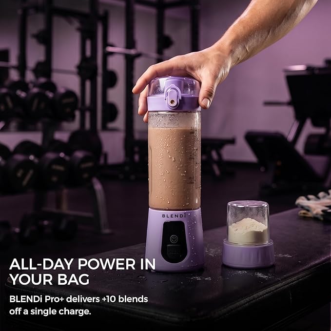 BLENDi Pro+ Portable Blender (17.5oz, Purple) – Powerful Ice Crushing 120W Motor, USB-C Rechargeable, Cordless Personal Blender Smoothies, Shakes & More – BPA-Free, Self-Cleaning, Travel-Friendly
