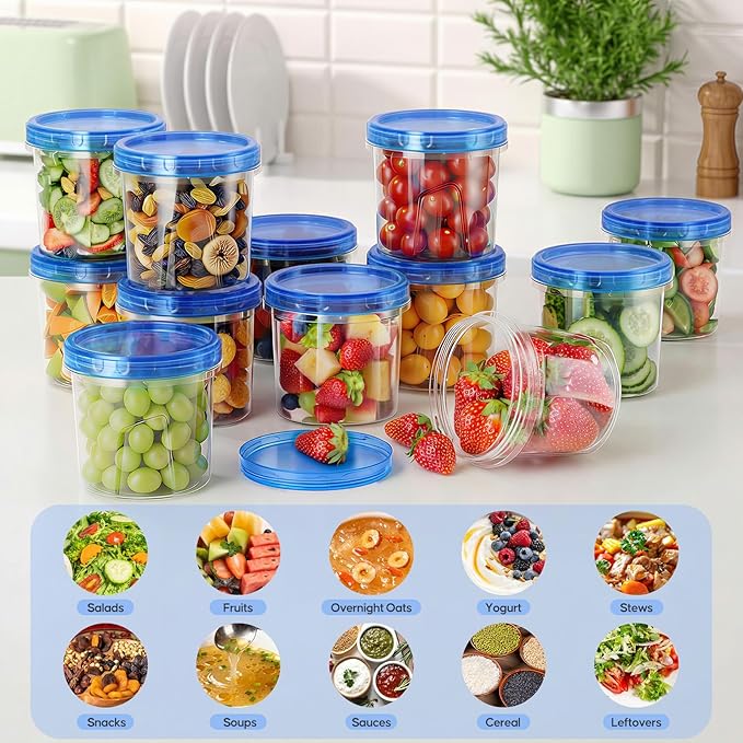 6 Pack-24 OZ Freezer Storage Containers Set, Small Plastic Containers with Twist Top Lids, Reusable Soup Containers for Meal Prep, Lunch, Leftovers