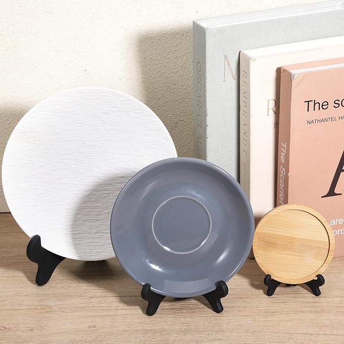 3 Pack Plastic Frame Holder Stand, 3 Size Black Plate Display Stand, Foldable Picture Stands for Display Platter, Dish, Book, Photo