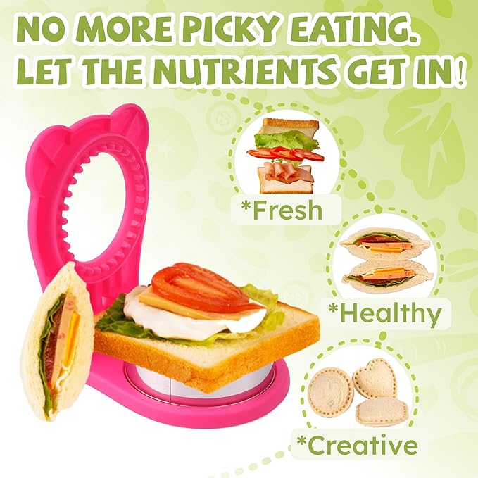 LEPCY Uncrustables Sandwich Maker Sealer Cutter, Crustless Sandwich Cutter, PB&J Uncrustable Maker - Color Rose Red, Round Shape