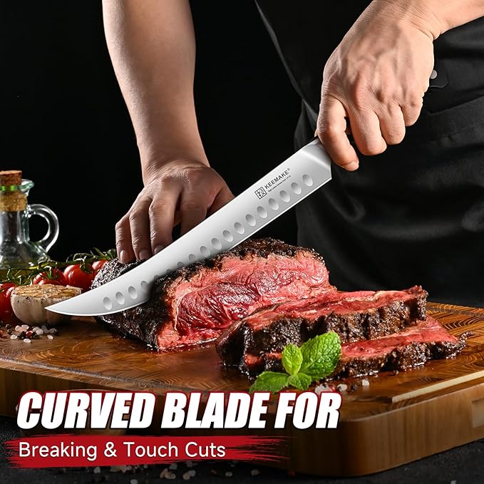 KEEMAKE Carving Knife Set - 12" Brisket Knife & 10" Butcher Knife & Boning Knife Set for Meat Ham Cutting Razor Sharp with Ergonomic Handle Full Tang Design