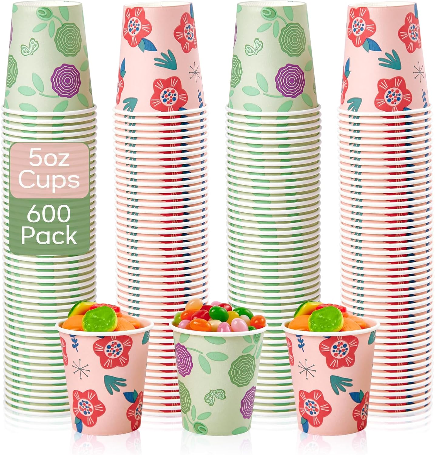 600 Pack 5 oz Paper Disposable Colorful Bathroom Small Mouthwash Espresso Cups for Party, Picnic, Travel and Events