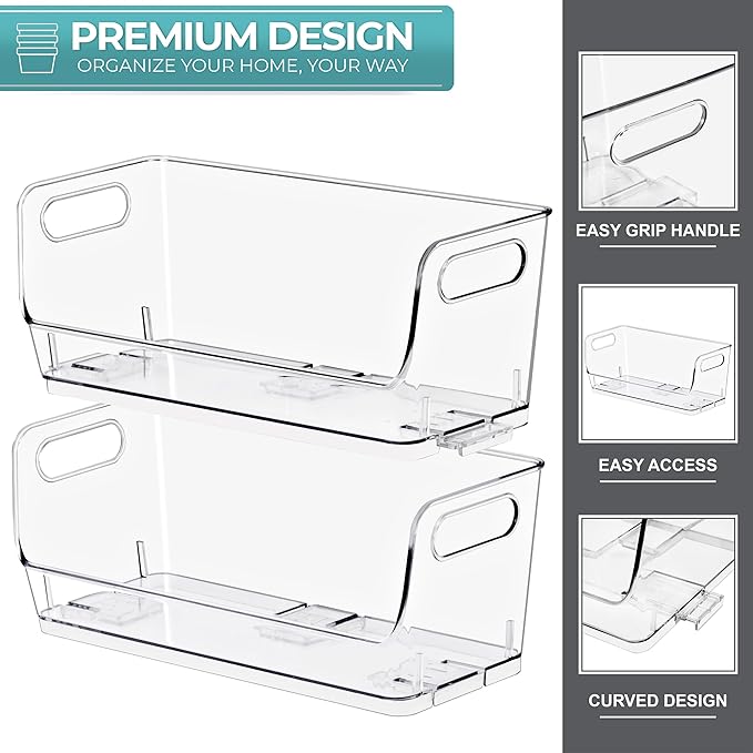 Sorbus Stackable Storage Bins Open Front, Clear Stackable Storage Bins, Pantry Bins for Storage and Organization, Acrylic Stackable Bins for Kitchen, Clear Pantry Organizer Bins (Small Wide 4 Pack)