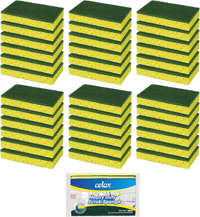 CELOX 36 Pack Dish Sponge for Kitchen, Dish Brush with Soap Dispenser for Cleaning Pots, Dishes, Bowls
