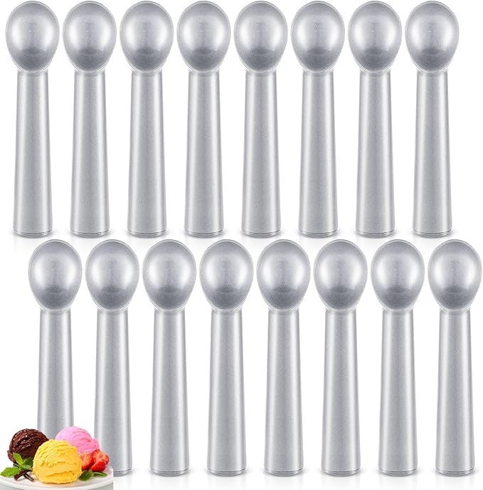 Gejoy 16 Pcs Ice Cream Scoop 7 Inch Nonstick Anti Freeze Ice Cream Scooper Aluminum Design Dessert Spoon for Gelatos Frozen Yogurt Fruit Sundaes Sorbet Almond Cookie Dough(Silver)