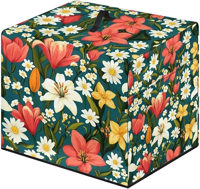 Red White Lily Flower Print Meat Slicer Cover, Food Slicer Cover,With Organizer Side Pocket for Accessories, Such as Stainless Steel Blade, Brush,etc Waterproof Fabric, Easy to Clean