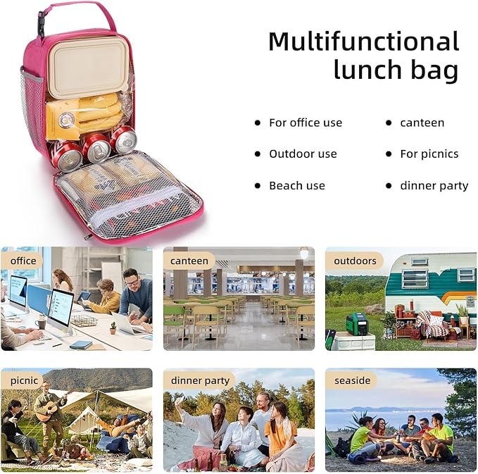 Lovoeo Lunch box Lunch bag for men women Insulated Lunchbox Lunch bags for Work Picnic Travel(Rose red)