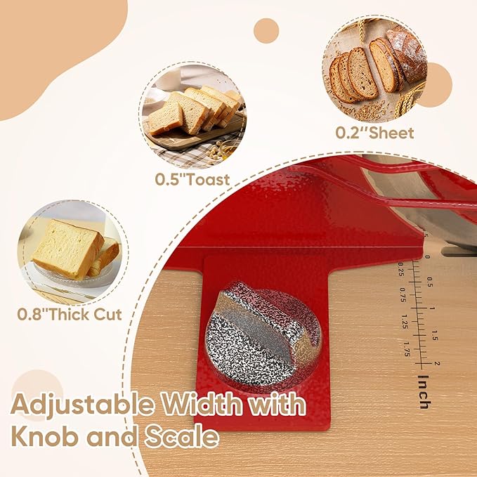 Foldable Extra Large Manual Bread Slicer for Sourdough Bread - Adjustable Thickness & Evenly Slice, with Knob and Scale, Folding Woodbase, Suction Cups and Bread Guide for Bagel, Sandwiches, Toast