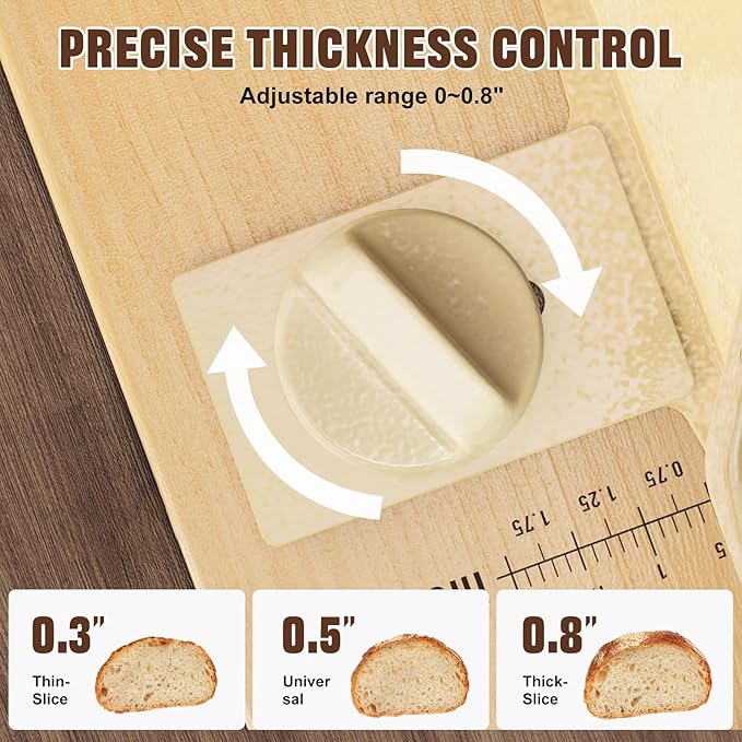 Upgrade Manual Bread Slicer for Homemade Sourdough Bread, Adjustable Thickness with Stainless Steel Serrated Blade, Even Slicing Guide, Non-Slip Suction Cups – Ideal for Home Kitchens and Bakeries