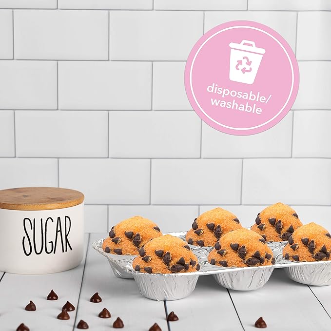 PLASTICPRO Aluminum Foil Muffin Pans Reusable and Disposable, Holds 6 Cupcakes/Muffin & Pie foil Pan Pack of 20
