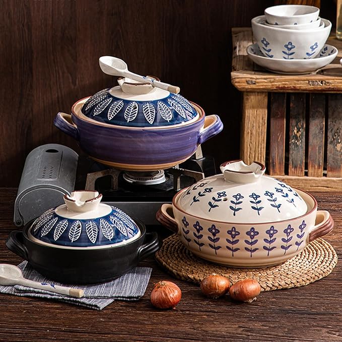 Ceramic Casserole, Japanese Clay Pot Donabe Stone Rice Pot With Lid, Earthen Pot Stockpot Ceramic Casserole Cooker Healthy Cookware Stove Pot Soup Hot Pot(Color:A)