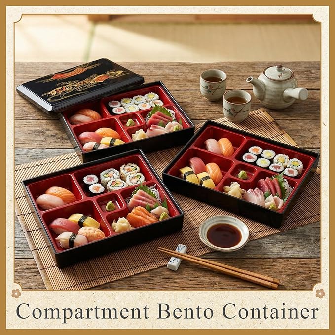 Teenyyou 1 Pcs Three -Tier Japanese Lunch Bento Box 10.6 x 8.3 x 6.1 Inch Japanese Stackable Lunch Box Divided Bento Container with Greaseproof Gift for Sushi Meal Snack Home Restaurant