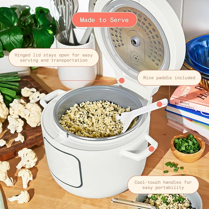 14 Cup Electric Rice Cooker, Programmable Grain Cooker with Automatic Keep Warm, Touch Display, Ceramic Nonstick Inner Pot and Steam Tray (White Icing)