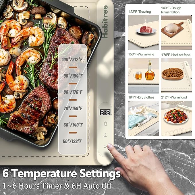 Food Warming Mat, Silicone Electric Warming Tray - Day Gifts, 6 Heat Settings, Portable, Upgraded Graphene Full Surface Rapid Heating, Easy to Clean, Ideal for Parties, Buffets, and Daily Use