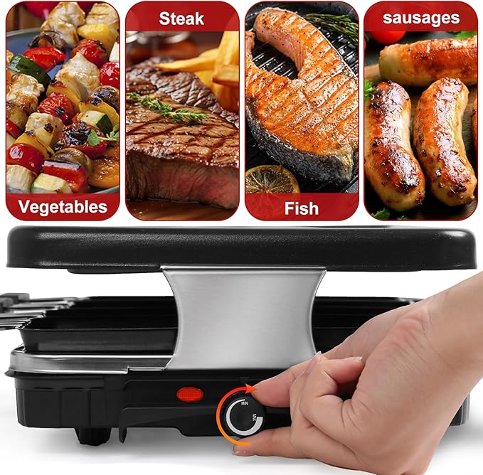 Electric Raclette Grill & Korean BBQ - 8 Non-Stick Cheese Trays, 1300W with Temperature Control, Dishwasher-Safe Indoor Grill for Family Gatherings & Interactive Dinner Parties