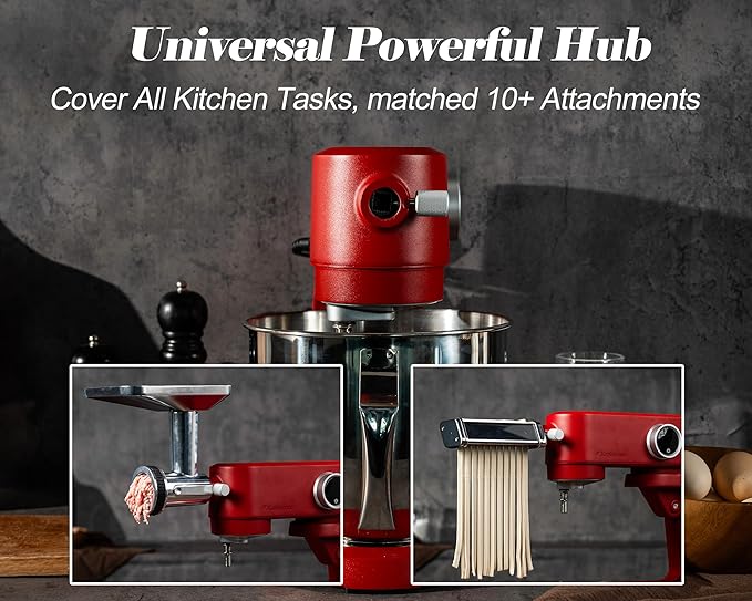 Stand Mixer Heavy Duty - All Metal Kitchen Standing Mixer 5.3 Quart with 4 Stainless Steel Attachments, DC Motor & Multifunctional Power Hub, 8-Speed & Timer, Lower Noise (Red)