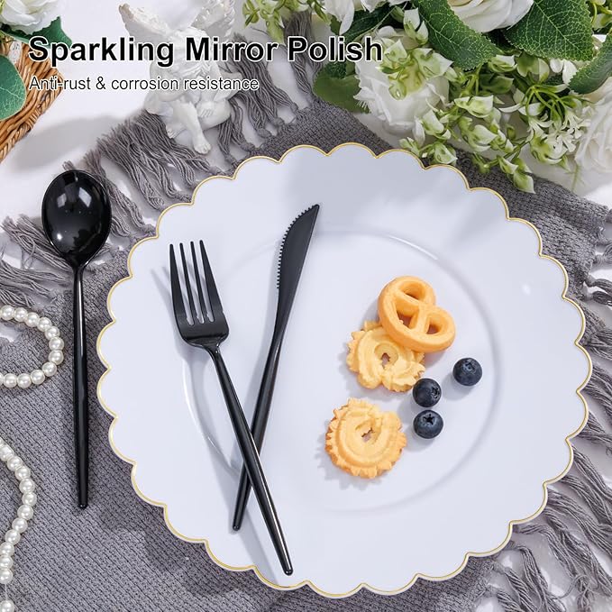 Supernal 360pcs Black Plastic Silverware Heavy Duty Black Plastic Utensils Disposable Cutlery Set Includes Disposable Knives,Forks and Spoons Silverware Set for Parties,Weddings & Birthday