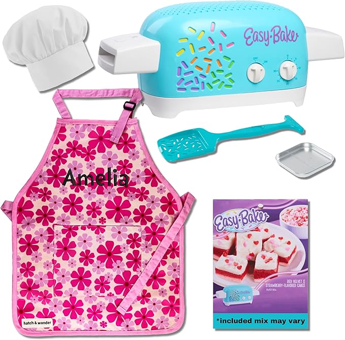 hatch & wander Kids Baking Set Bundle | Kids Apron & Chef Hat | Oven & Mix (included mix may vary)