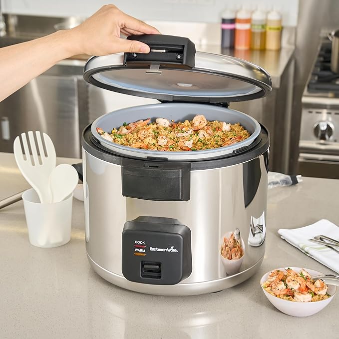 Restaurantware Commercial Rice Cooker 70 Cup Heavy-Duty Steel Industrial Rice Warmer With Nonstick Interior Black Ideal For Catering And Buffet Use