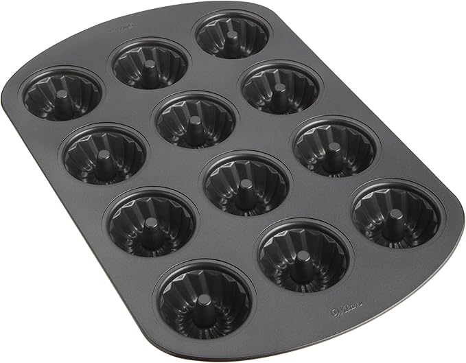 Wilton Gold Non-Stick Bakeware Mini Fluted Pan - Baking Pan for Mini Bundt Cakes, Donuts & More - Made Without PFAS & Scratch Resistant - Offers Even Heat Distribution - 16.5 x 11 Inch, 12-Cavity