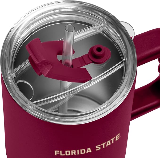 Logo Brands NCAA 40 oz Tumbler with Handle -Stainless Steel Insulated Travel Tumbler with Straw Lid – Powder Coated, Leak-Resistant, Keeps Drinks Hot/Cold – Great for Tailgating, or Everyday Use