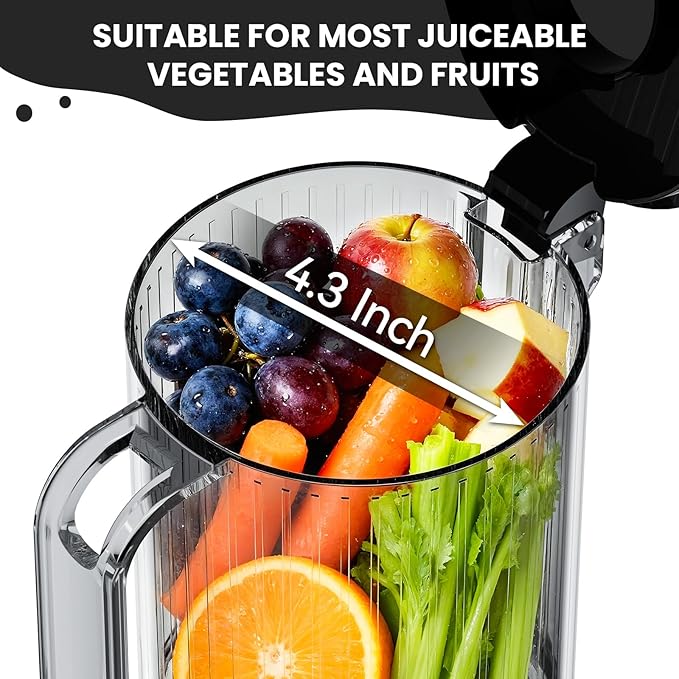 Juicer Machines, Cold Press Juicer for Fruit and Vegetable, Masticating Machine with Juice Recipe, Self Feeding Effortless for Batch Juicing,Easy to Clean,High Juice Yield