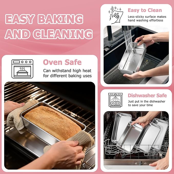 TeamFar Loaf Pans for Baking, 9 × 5 Inch Stainless Steel Loaf Bread Pans Tins for Homemade Bread/Brownies, Healthy & Sturdy, Oven & Dishwasher Safe - Set of 6