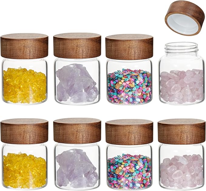 4 oz Glass Spice Mason Jars with Screw Wood Lid 8 pcs Airtight Small Glass Jars Seasoning Herb Containers Food Storage Canister for Sugar Coffee Bean Ground Pantry Cookies Salt (4oz(118ml)*8 pack)