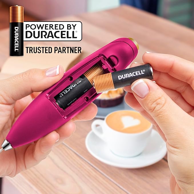 Zulay Kitchen Powerful Milk Frother Wand With 4 AA Duracell Batteries - Ultra Fast Handheld Drink Mixer - Electric Whisk Foam Maker for Coffee, Lattes, Cappuccino, Matcha & Creamer - Hot Pink Gold